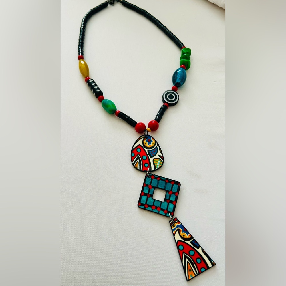 Mosaic Vibrant Multicolor Pendant Necklace
